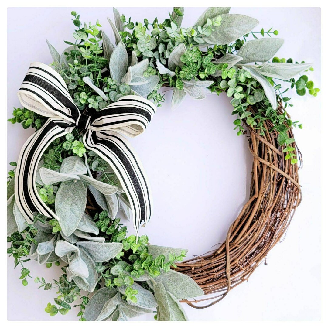 Lambs Ear & Eucalyptus Wreath: Farmhouse Front Door Decor - Etsy