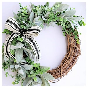 Lambs Ear Wreath-Eucalyptus Wreath-Year Round Wreath-Spring Summer Wreath-Farmhouse Style Wreath-Lambs Ear Wreath for Front Door-Everyday