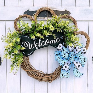 Dog Paw Wreath, Dog Wreath for Front Door, Dog Wreath, Welcome Wreath, Pet Decor, Dog Bone,Dog Bone Welcome Wreath, Paw Wreath