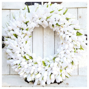 Tulip Wreath-Bright White Tulip Wreath-Everyday Wreath-White Front Door Wreath-White Tulip Wreath for Front Door- White Tulips-Spring Wreath