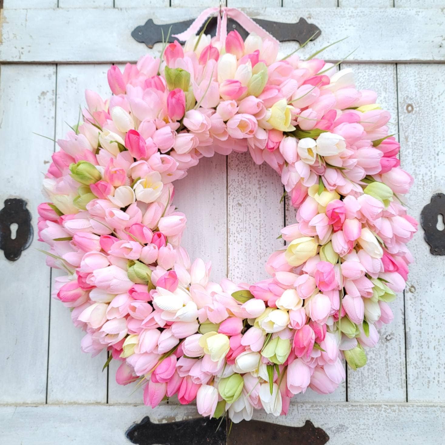 Tulip Wreath-Pink Tulip Wreath-Everyday Wreath-Pink Front Door Wreath-Pink Tulip Wreath for Front Door- Pastel Tulips-Spring Wreath