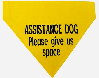 Dog Bandana * Assistance Dog  * Yellow Design * Slips over the Collar * XS, Small, Medium ,Large