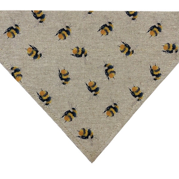 DOG  Bandana  * Cream Linen - Bumble Bee  Design * Slips over the Collar * Xs, Small, Medium ,Large