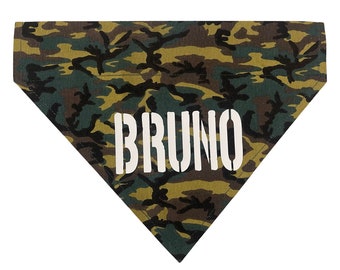 Personalised Dog Bandana * Any Name * Camouflage / Army Design * Slips over the Collar * XXS ( Cat) , XS, Small, Medium ,Large