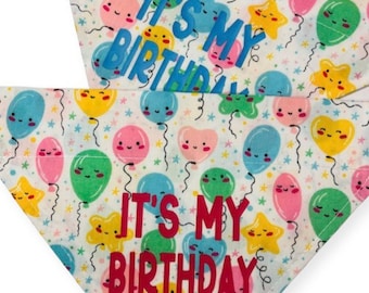 Dog Birthday Bandana * It’s My Birthday* Blue or Pink Font *  Slips over the Collar * XS, Small, Medium ,Large