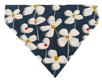 DOG  Bandana  * Navy Blue Flower Design * Slips over the Collar * Xs, Small, Medium ,Large