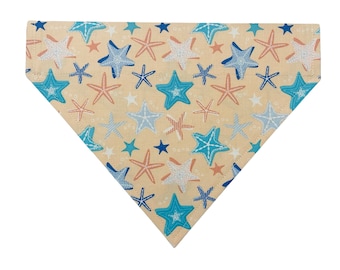 Dog Bandana * Starfish Beach Design *  Slips over the Collar * Cat Size, XS, Small, Medium ,Large
