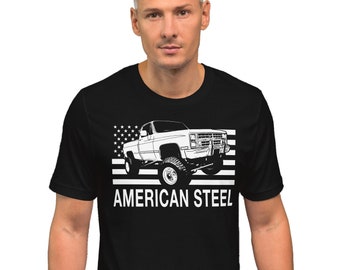 K10 Square Body Truck T-Shirt, Car Enthusiast Shirt With Patriotic Design, ringspun cotton