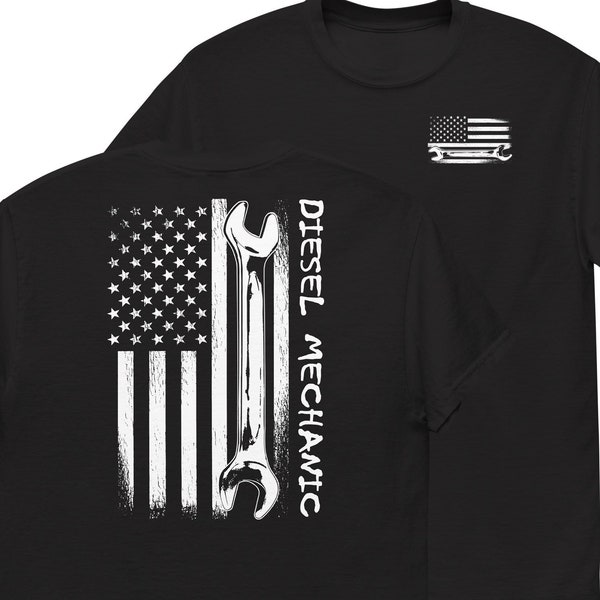 Diesel Mechanic T-Shirt, Gift For Him, Mens Truck Technician Shirt, American Flag Wrench Design, Fathers Day, Valentines Present