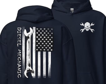 Diesel Mechanic Hoodie | Truck Technician Sweatshirt | American Flag Design