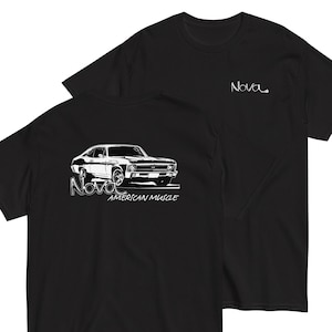 68-72 Nova Muscle Car T-Shirt With Back Print and Front Pocket Logo, Gift Idea For car enthusiast