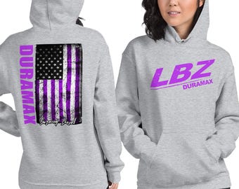 Womens LBZ Duramax Hoodie With American Flag | Diesel Truck Sweatshirt For Her