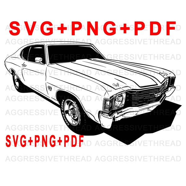 1972 Chevy Chevelle SS png Graphic Clip Art file for Printing tshirts cakes screenprint DTG Vector