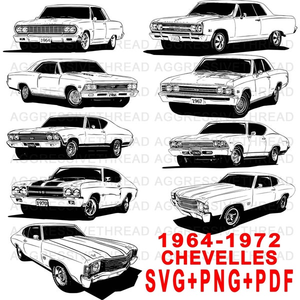 Chevy Chevelle Artwork SVG Downloadable Vector File For Graphic Art and Printing For tshirts cakes screenprint DTG Vector