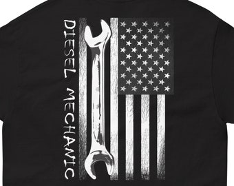 Diesel Mechanic T-Shirt: Patriotic American Flag Wrench Tee