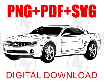 5th Gen Camaro Auto Vektor: Schwarz weisse Clipart (Digitaler Download)