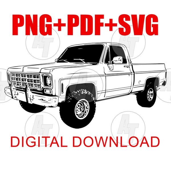 Square Body Chevy Truck Digital Download Vector SVG, png Graphic Clip Art for tshirts, cakes, screenprint, DTG, Pod Print File