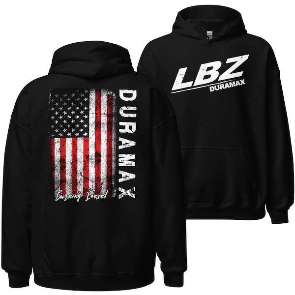 LBZ Duramax Hoodie Diesel Truck Sweatshirt Mens Hooded Pullover With American Flag Design