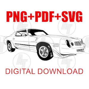 2nd Gen Camaro Digital Download 78 79 80 81 Z28 png Vector Graphic Svg Clip Art file for Printing tshirts cakes screenprint DTG