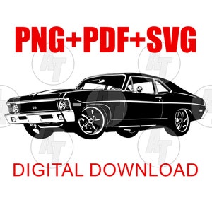 68-72 Nova Digital Download, Muscle Car Vector Clip Art, Cut File Drawing, DTG T-Shirt Design, svg ai png pdf