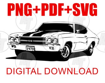 1970 Chevelle SS Digital Download, png, Vector Graphic, Clip Art file, Print on Demand, t-shirts cakes Screenprint DTG