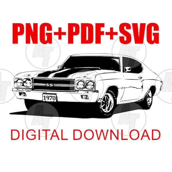 1970 Chevelle SS Digital Download, png, Vector Graphic, Clip Art file, Print on Demand, t-shirts cakes Screenprint DTG