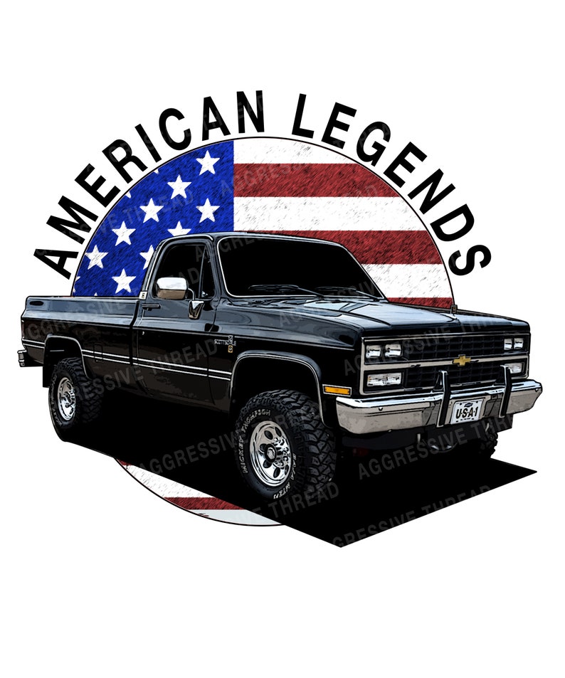 86 Square Body Chevy Truck K10 American Flag png Graphic Clip Art file for Printing tshirts cakes screenprint DTG 