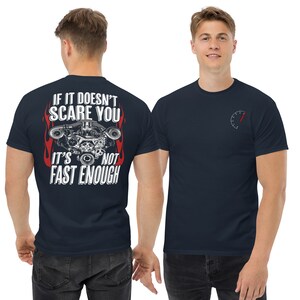 Car Enthusiasts Shirt, Gear Head Race Car Drag Racing Hot Rod T-Shirt modeled in navy 2