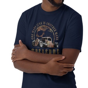 rat rod shirt, car enthusiast shirt - modeled in navy