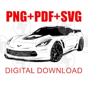 Téléchargement numérique de la Corvette C7, fond Transparent png, graphique Svg vectoriel, fichier Clip Art pour impression sérigraphie de t-shirts gâteaux ou DTG