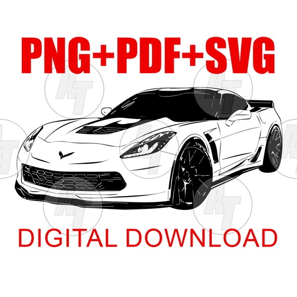 C7 Corvette png Digital Download Vector Svg Graphic Clip Art file for Printing tshirts cakes screenprint DTG