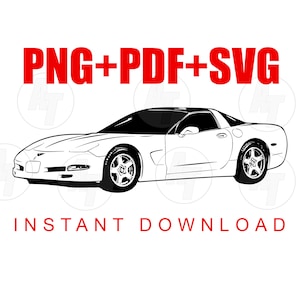Corvette C5 téléchargement numérique 5e génération 98 Vette png fichier clipart vectoriel graphique pour impression sérigraphie DTG de t-shirts gâteaux