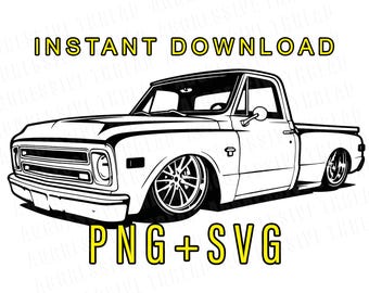 Camión C10 con escalones laterales destrozados / Ilustración vectorial / Descarga digital / PNG y SVG / Archivo de corte