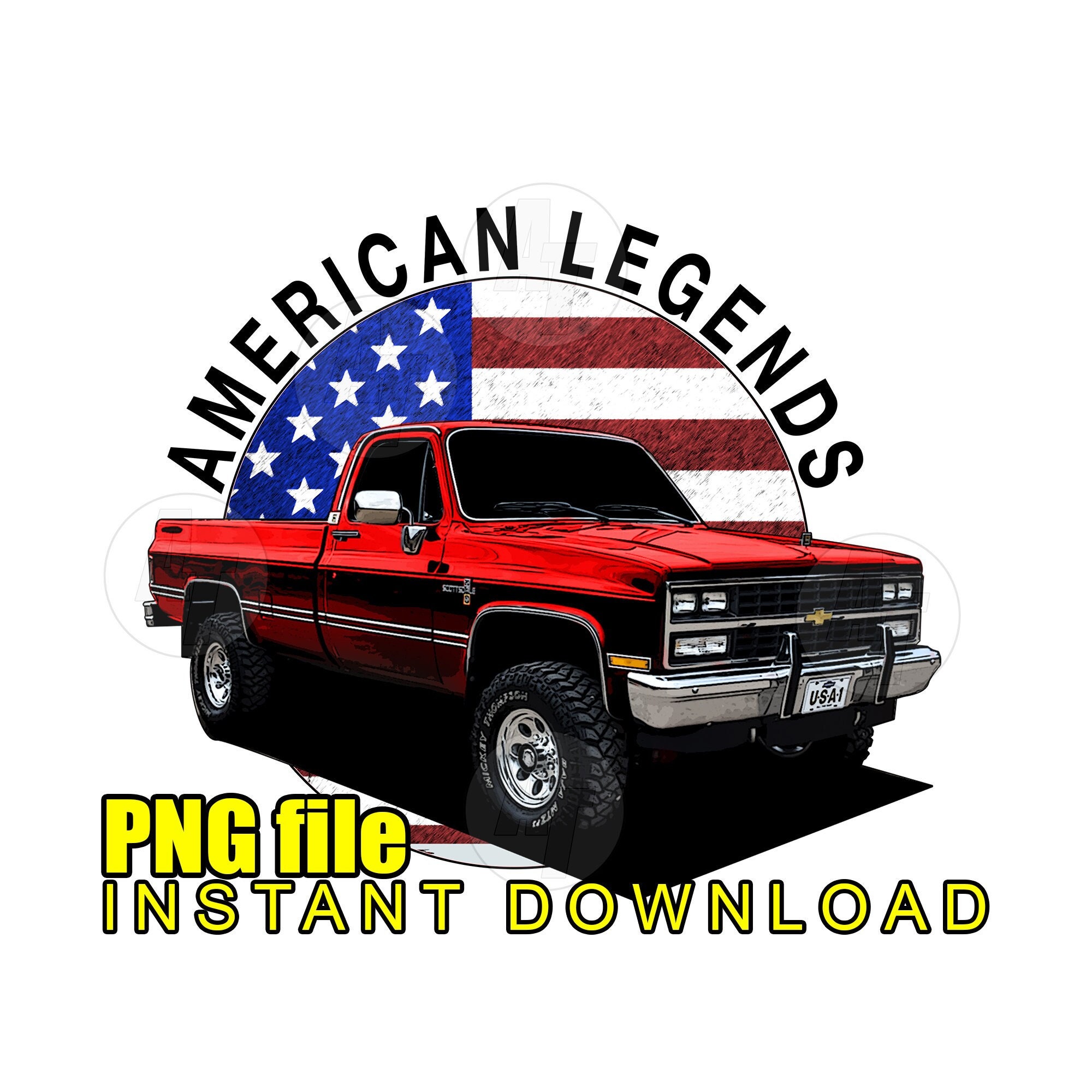 アメリカ国旗デザイン トラックモデル 1/18 Squarebody Chevy Truck American Flag Graphic: K10 Clip Art (PNG