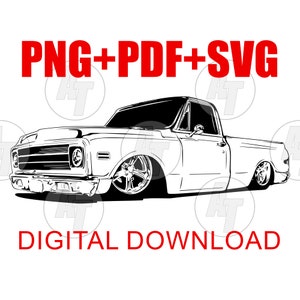 Camion Chevrolet C10 SVG, PNG pdf en téléchargement numérique, fichier graphique Clip Art pour impression T-Shirts gâteaux sérigraphie DTG
