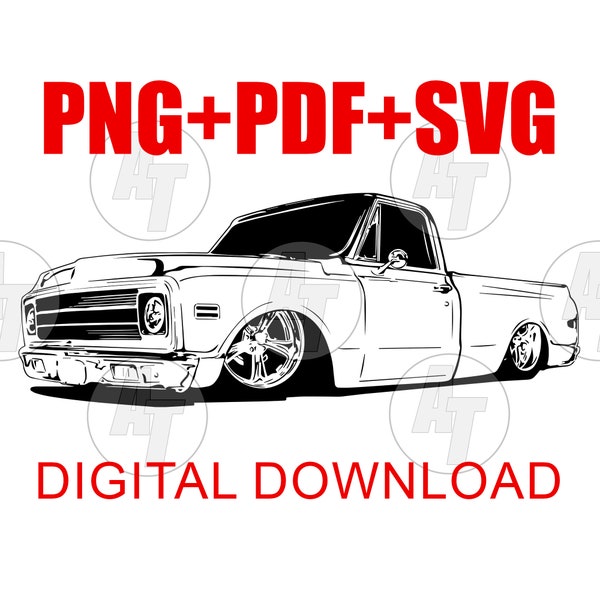 Chevy C10 Truck SVG, PNG pdf Vector Digital Download, Graphic Clip Art file for Printing T-Shirts Cakes Screenprint DTG