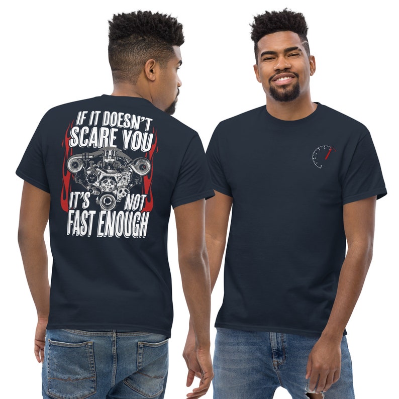 Car Enthusiasts Shirt, Gear Head Race Car Drag Racing Hot Rod T-Shirt modeled in navy