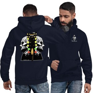 Man modeling Drag Racing Hoodie Car Guy Hot Rod Sweatshirt navy