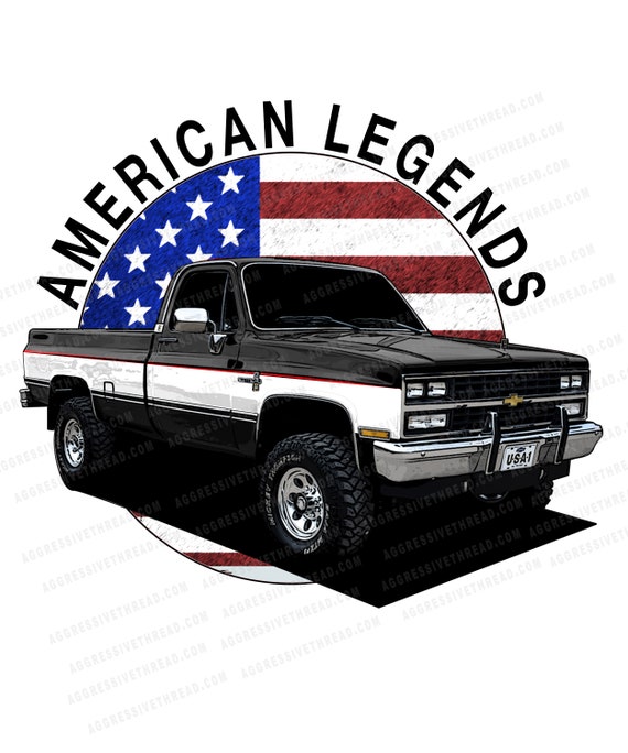 86 Square Body Chevy Truck K10 American Flag png Graphic Clip Art file for  Printing tshirts cakes screenprint DTG