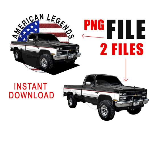 86 Square Body Chevy Truck - American Flag K10 PNG (digital