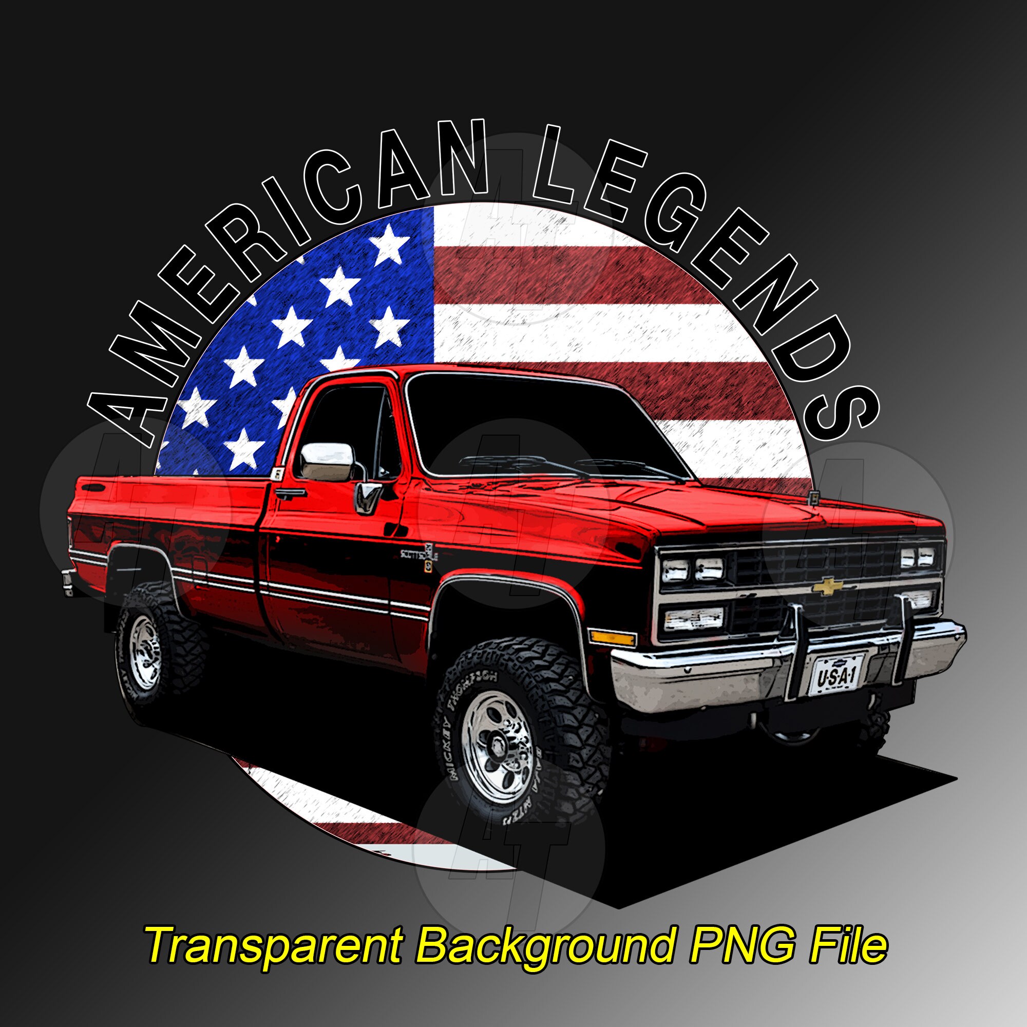 Squarebody Chevy Truck American Flag Graphic: K10 Clip Art (PNG