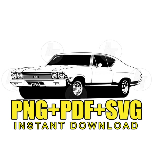 1968 Chevelle SVG Vector Graphic, png Clip Art file for tshirts cakes screenprint DTG POD Artwork