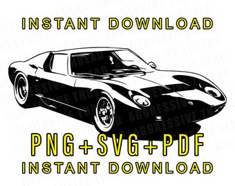 Archivo de corte del Lamborghini Miura: Vector de coche deportivo clásico (SVG, PNG, PDF)
