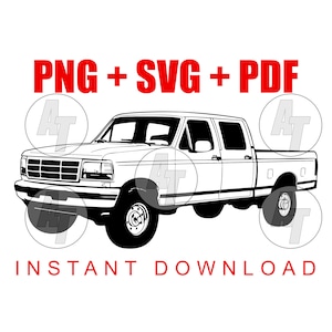 OBS Ford SVG Digital Download, Png Crew Cab Pickup Truck , F250 F350 Vector Graphic, Clip Art file, pdf, Simplified Drawing