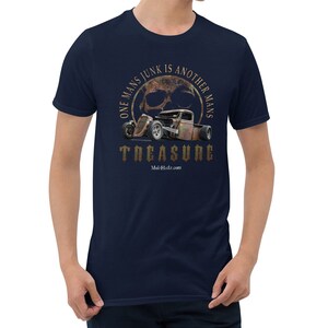 rat rod shirt, car enthusiast shirt - modeled in navy