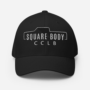 Square Body Hat, Squarebody Crew Cab Long Bed Truck, Embroidered Flexfit Mens Baseball Cap