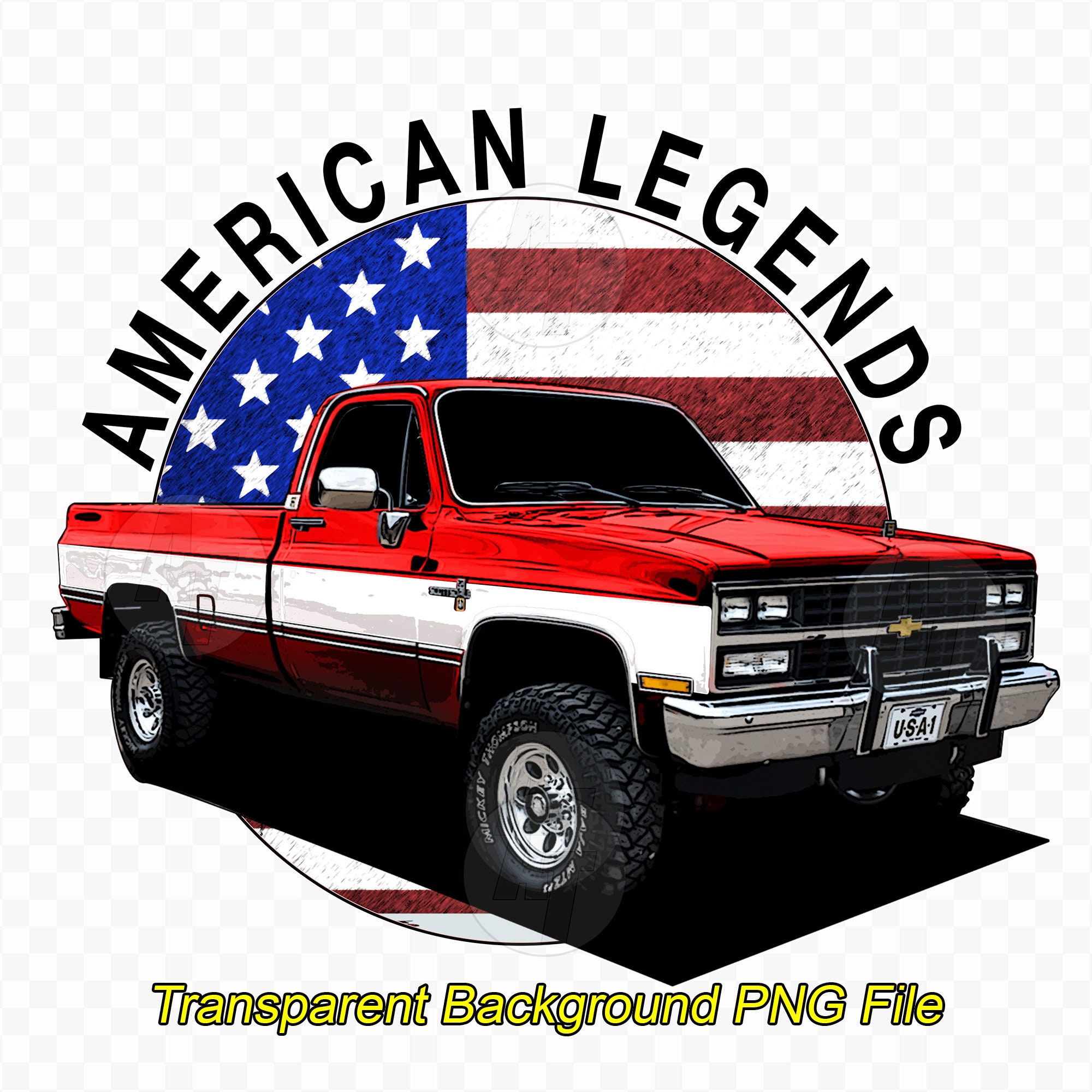 アメリカ国旗デザイン トラックモデル 1/18 86 Square Body Chevy K10 Truck: American Flag Graphic (PNG Digital