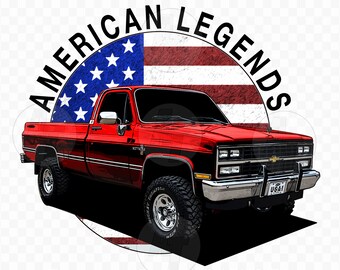 Squarebody Chevy Truck American Flag Graphic: K10 Clip Art (PNG