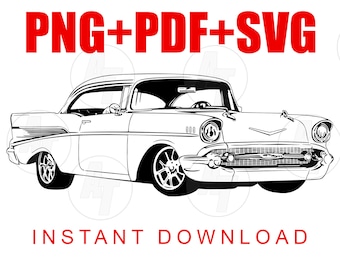 1957年式シボレー ベルエアのクリップアート: PNG、SVG、JPG (デジタルダウンロード)