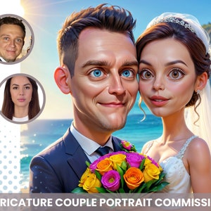 Custom Couple Caricature Portrait - Personalized Characters & Backgrounds